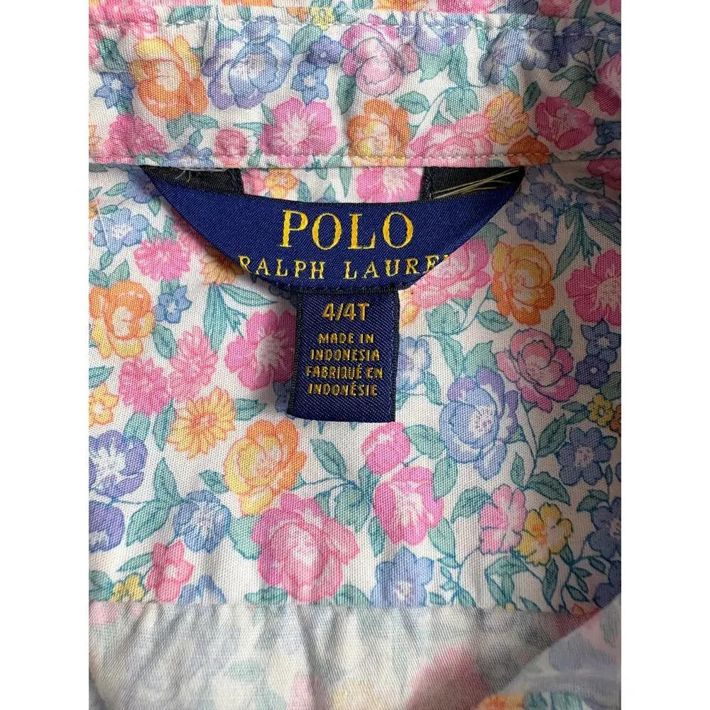 Polo Ralph Lauren Girls Floral Shirt Dress Cotton Long Sleeve Size 4